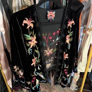 Johnny Was Black Velvet Jacket with Multicolor Embroidery